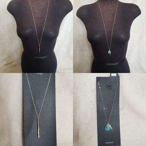 Long Gold Turquoise Feather Dangle Necklace Bundle
